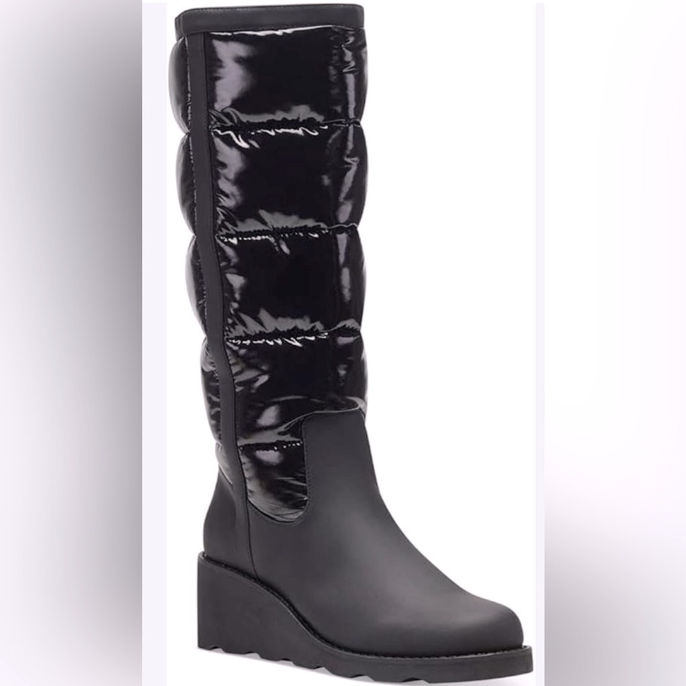 NIB [INC International Concepts] Hiliah Shiny Patent Puffer Wedge Boots Womens 5